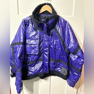 Free People Vagabond Fleece Bomber Jacket Royal Purple and Black